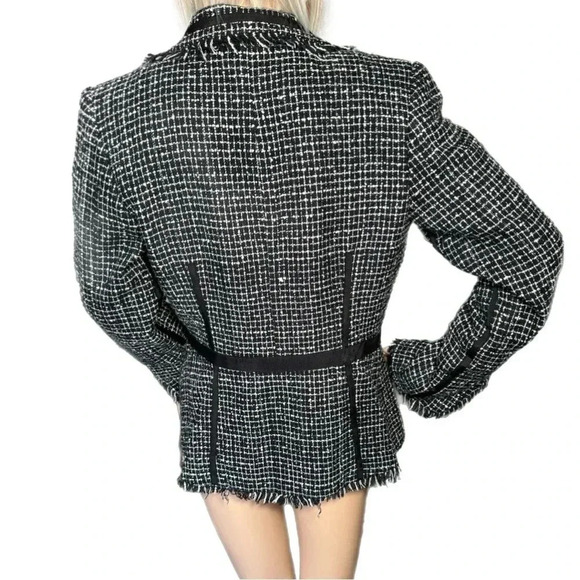 BISOU BISOU Michelle Bohbot Tweed Fringe Black Blazer Jacket Women’s Sz 6 Small - Picture 7 of 16